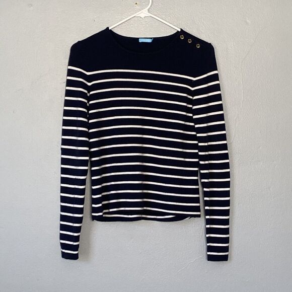 J. McLaughlin Sweater Size XS Navy Blue White Striped Lightweight Top Classic - Picture 1 of 7